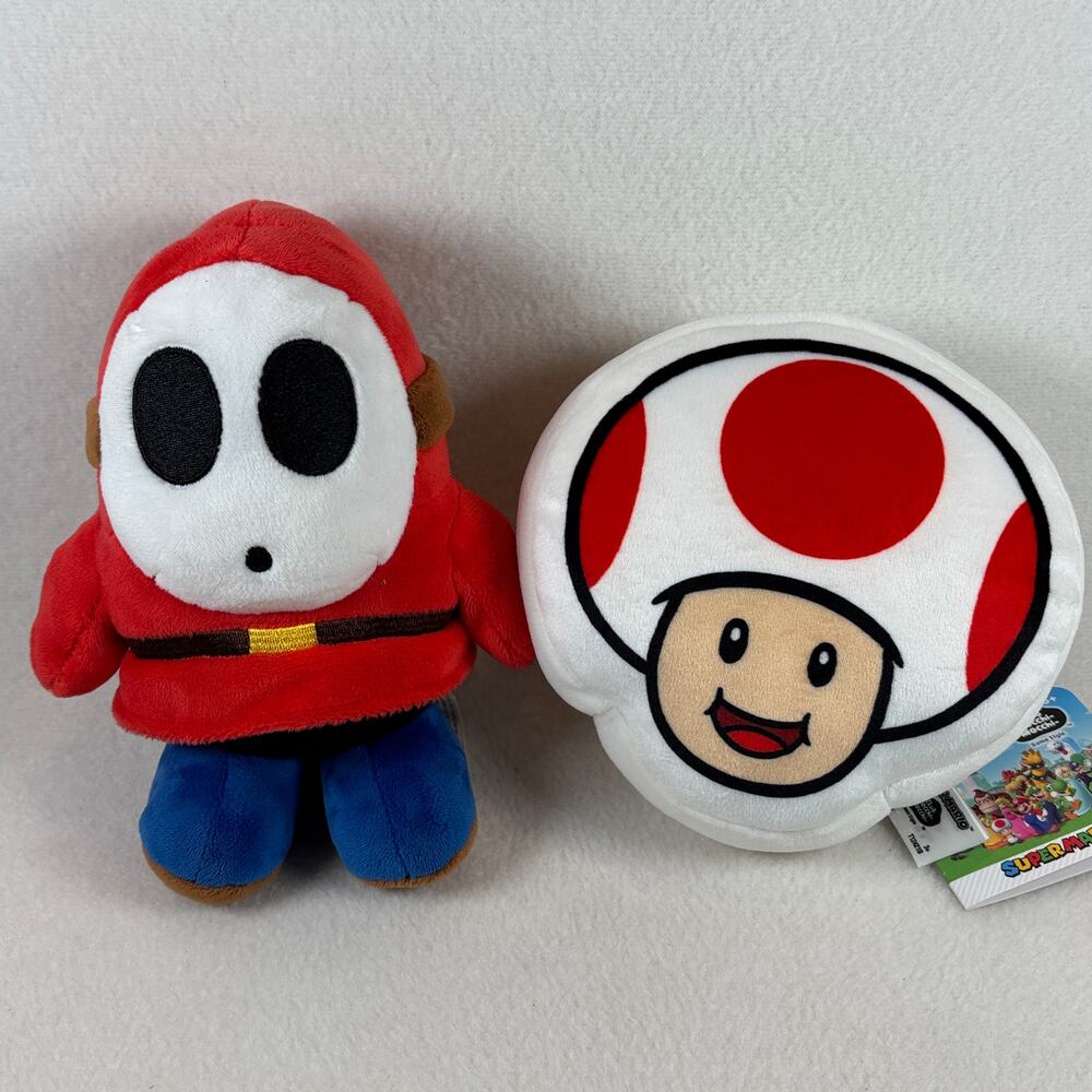 Nintendo Super Mario 6" Plush Toy Bundle, Club Mocchi Toad Little Buddy Shy Guy